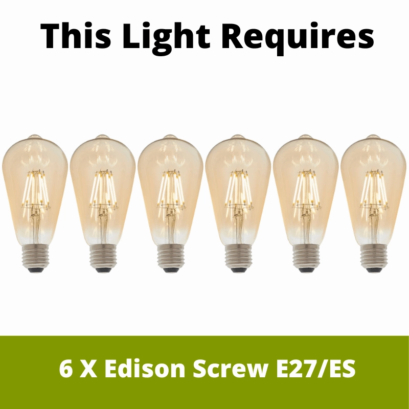 Endon Hal 6 Light Antique Brass Pendant Ceiling Light