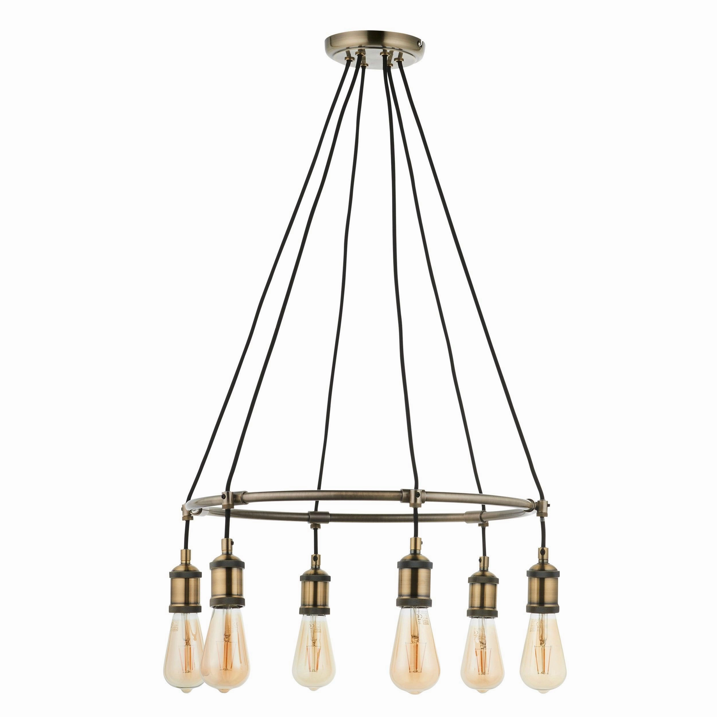 Endon Hal 6 Light Antique Brass Pendant Ceiling Light