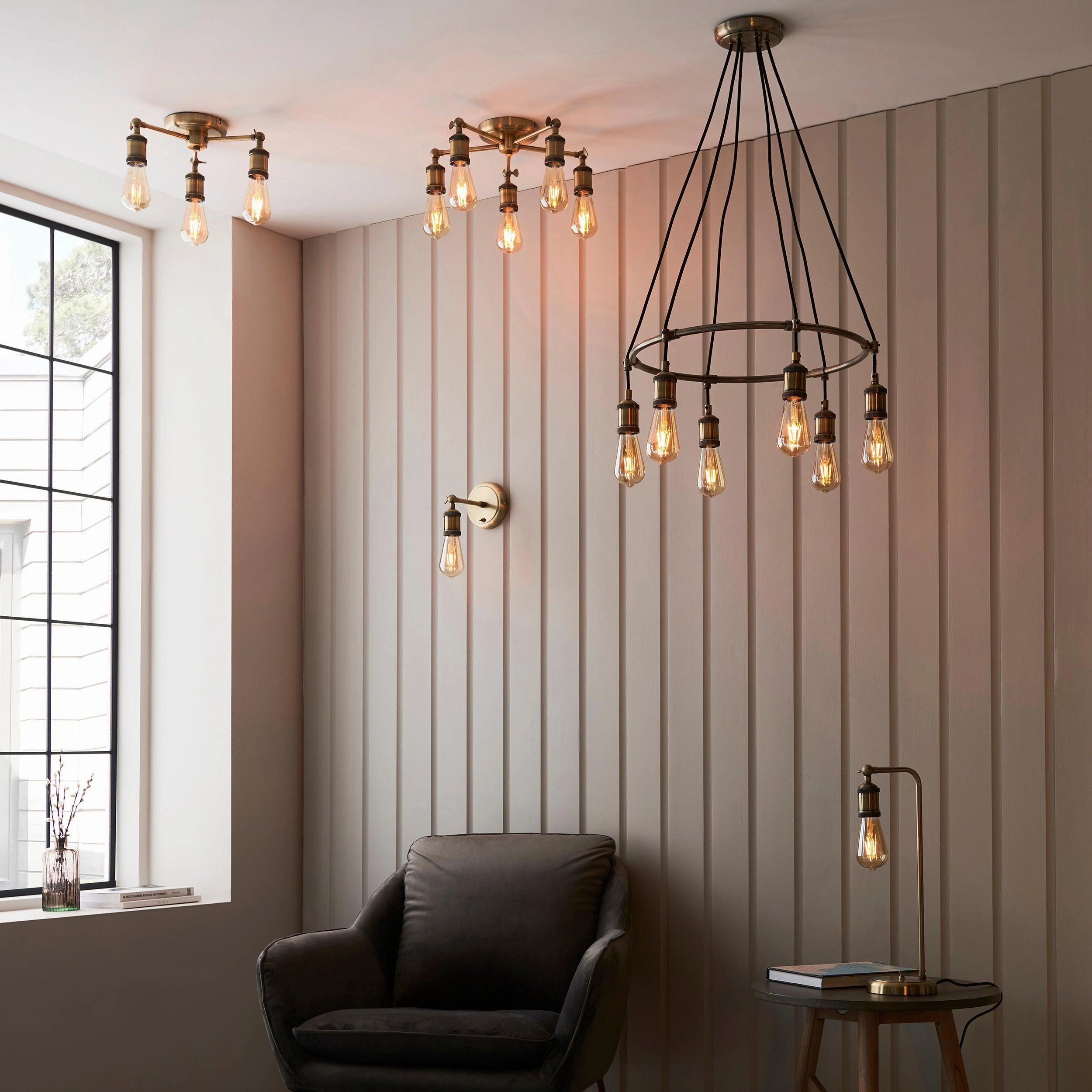 Endon Hal 6 Light Antique Brass Pendant Ceiling Light