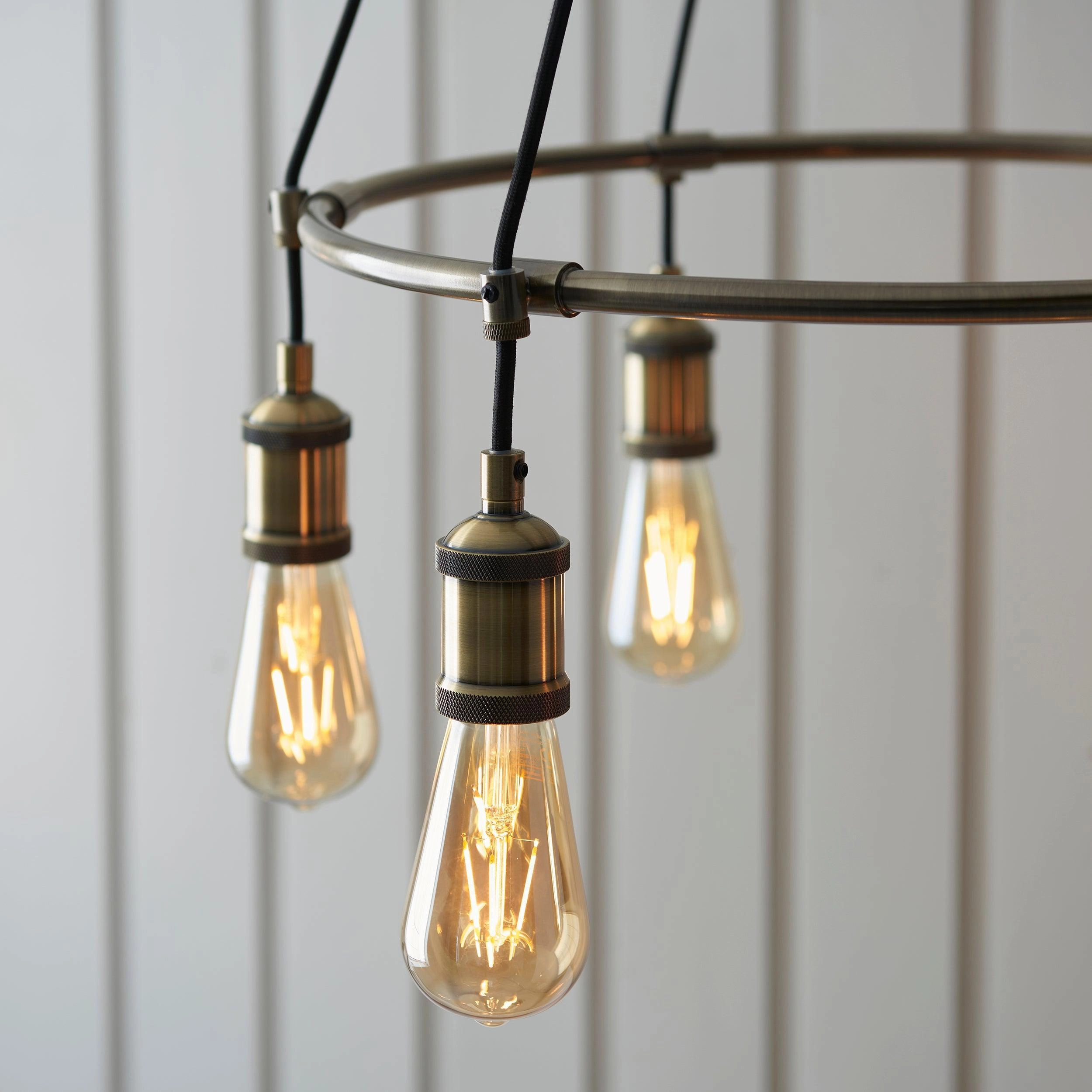 Endon Hal 6 Light Antique Brass Pendant Ceiling Light