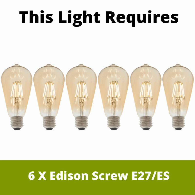 Endon Hal 6 Light Antique Brass Pendant Ceiling Light