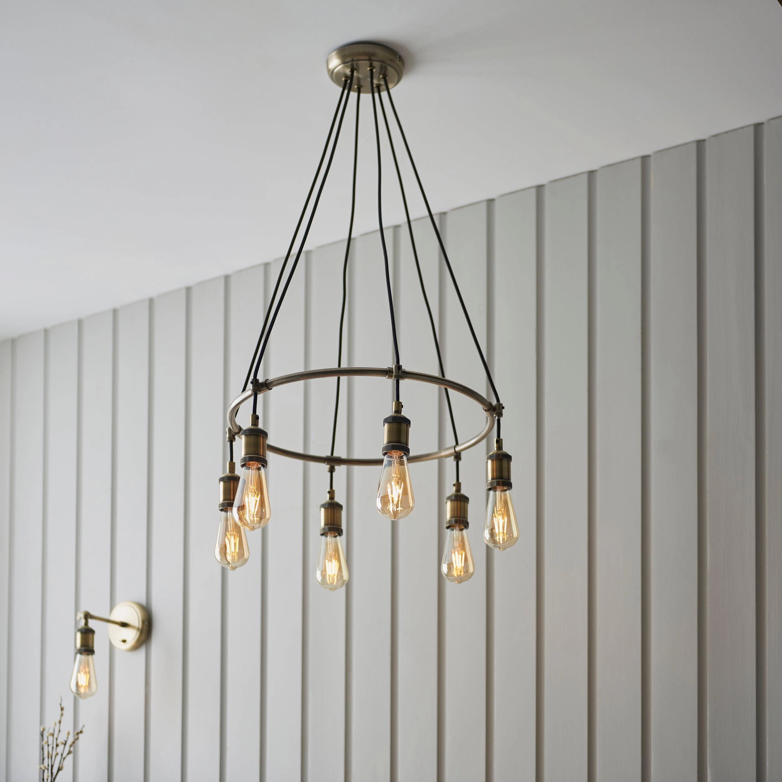 Endon Hal 6 Light Antique Brass Pendant Ceiling Light