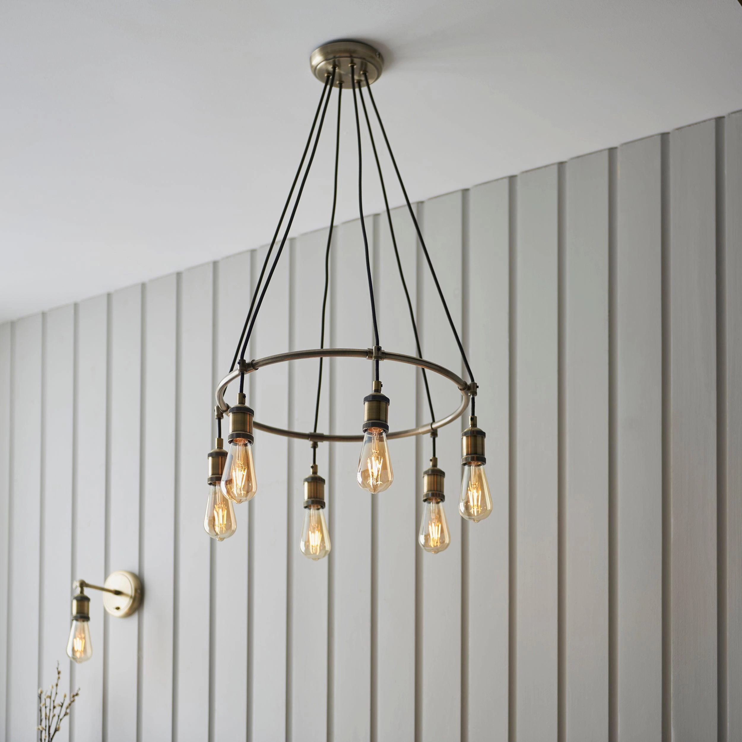 Endon Hal 6 Light Antique Brass Pendant Ceiling Light
