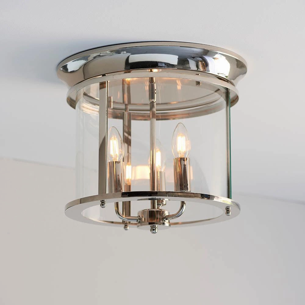 Endon Hampworth 3 Light Flush Nickel Ceiling Light