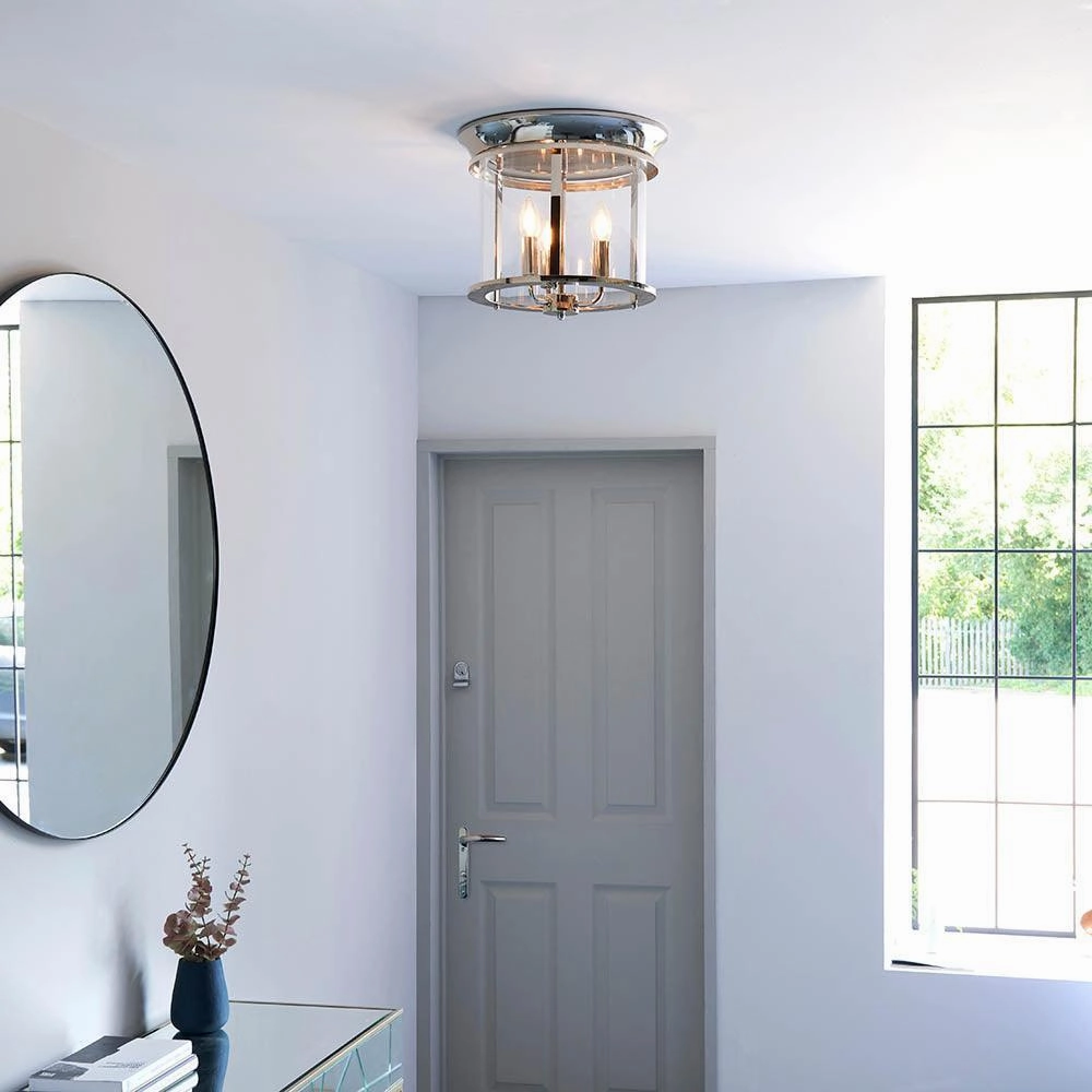 Endon Hampworth 3 Light Flush Nickel Ceiling Light