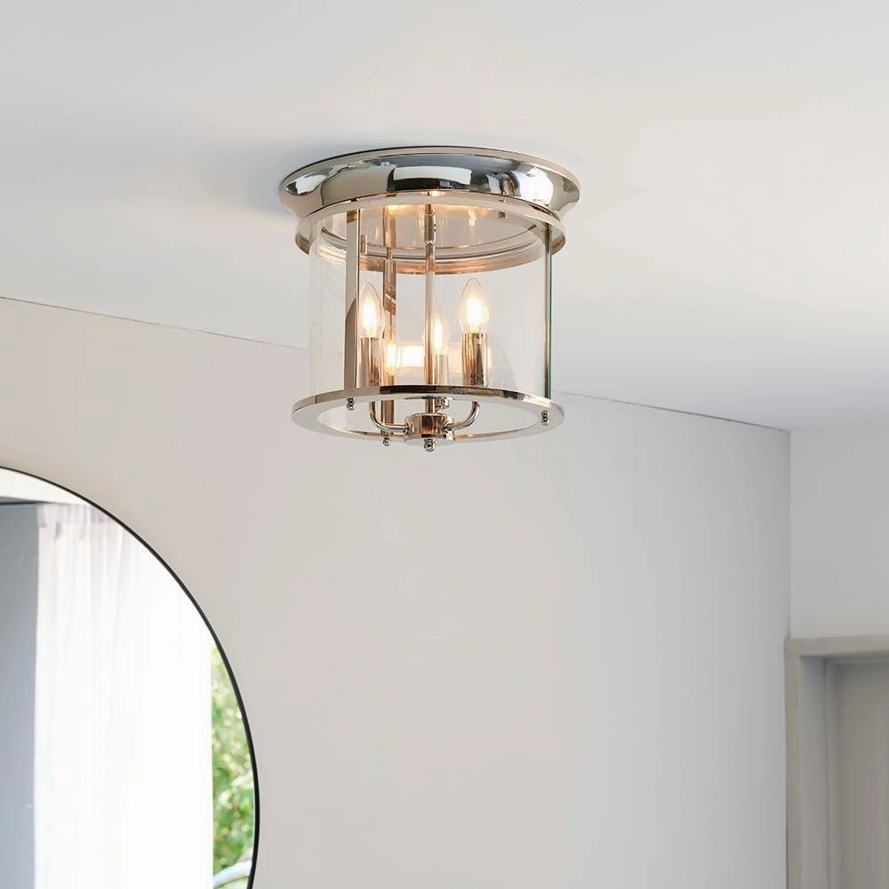 Endon Hampworth 3 Light Flush Nickel Ceiling Light