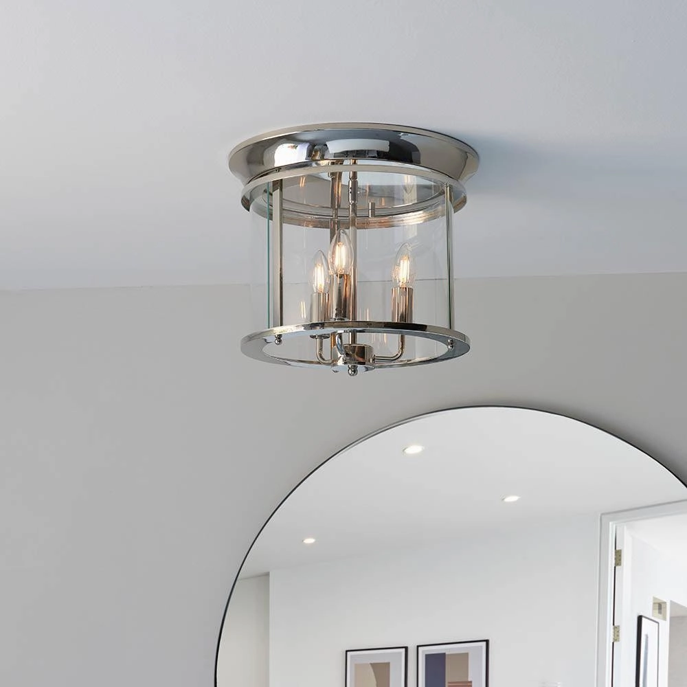 Endon Hampworth 3 Light Flush Nickel Ceiling Light