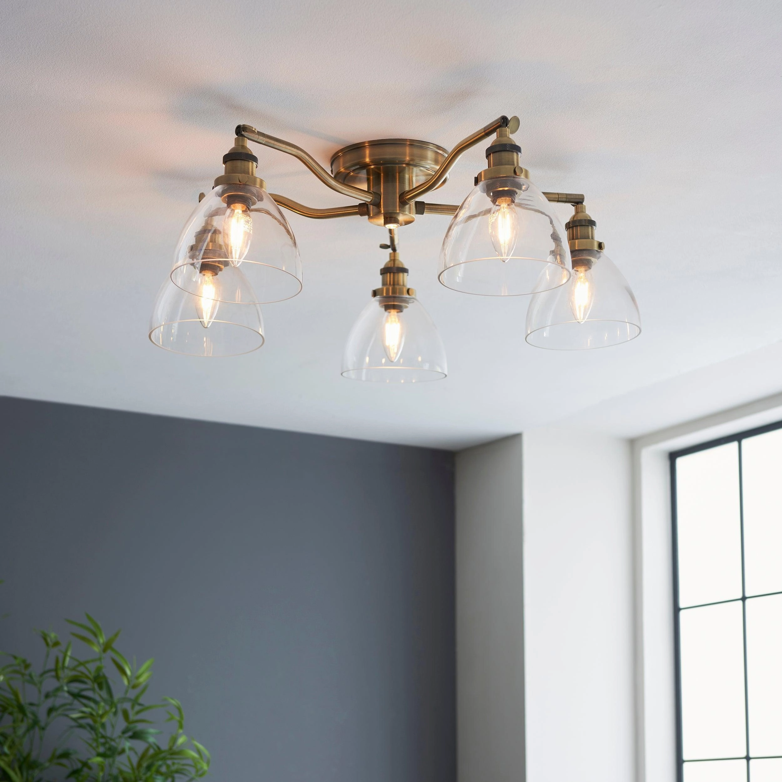 Endon Hansen 5 Light Brass Semi-Flush Ceiling Light