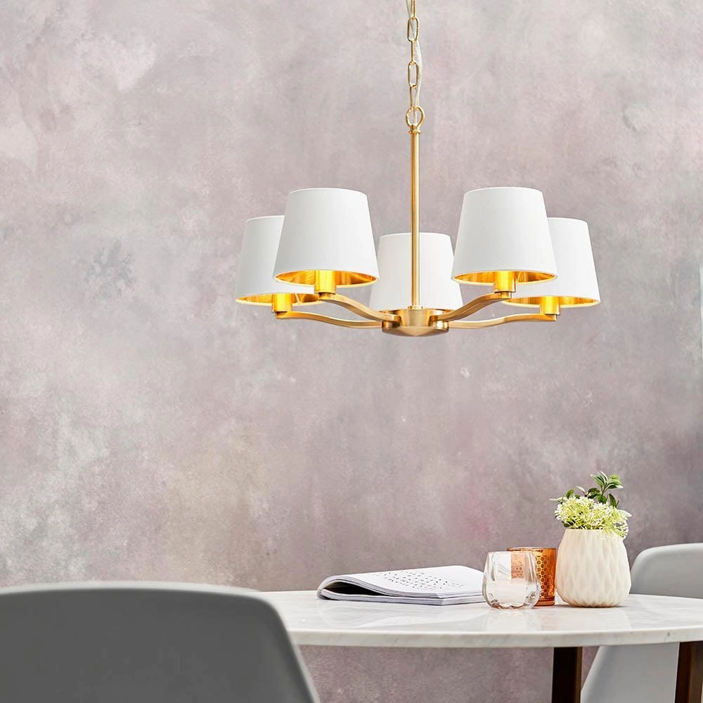 Endon Harvey 5 Light Satin Gold Pendant Ceiling Light