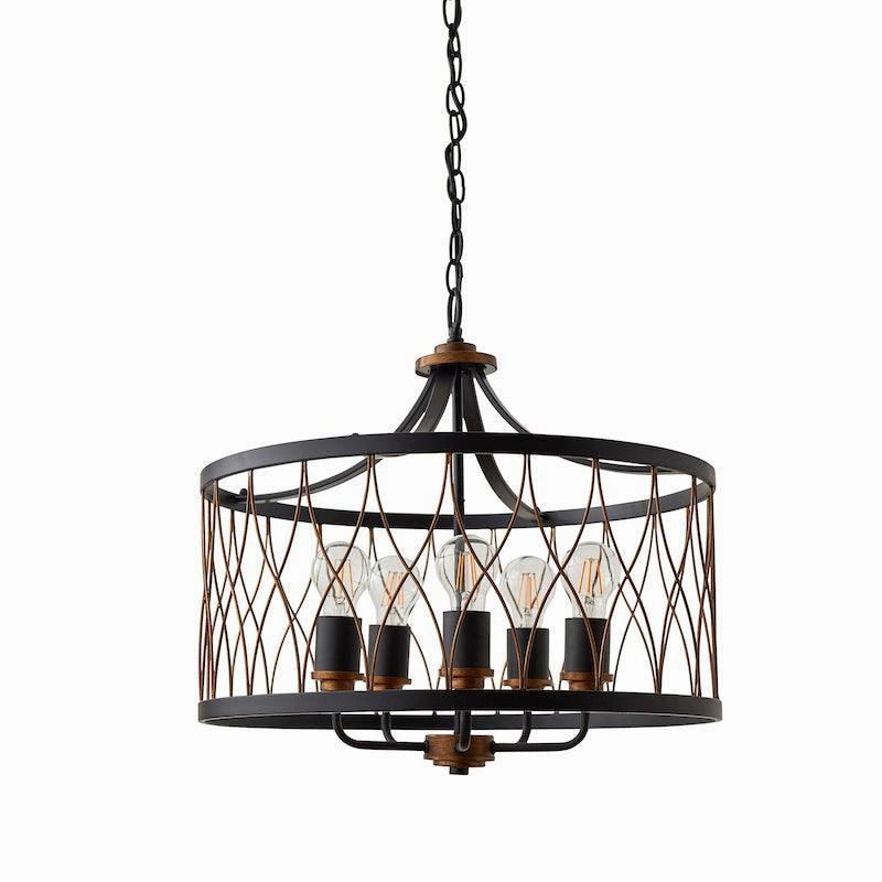 Endon Heston Black & Bronze 5 Light Pendant Ceiling Light