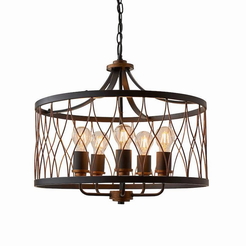 Endon Heston Black & Bronze 5 Light Pendant Ceiling Light