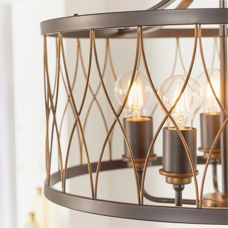 Endon Heston Black & Bronze 5 Light Pendant Ceiling Light