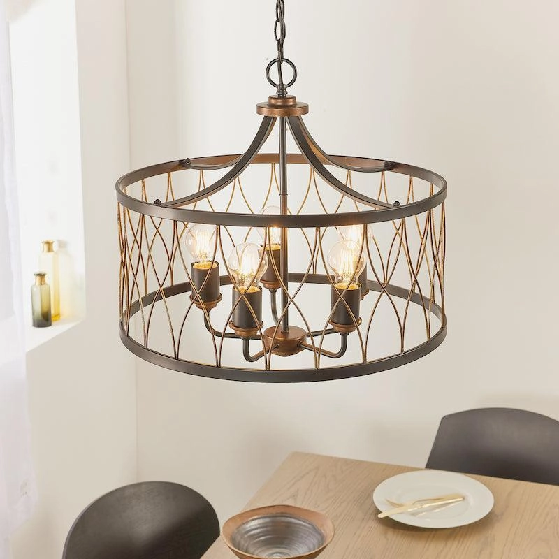 Endon Heston Black & Bronze 5 Light Pendant Ceiling Light