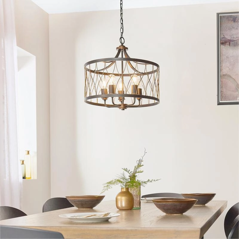 Endon Heston Black & Bronze 5 Light Pendant Ceiling Light