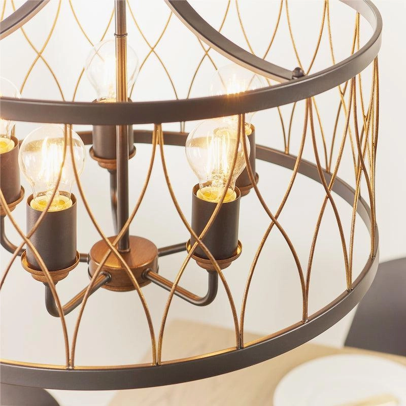 Endon Heston Black & Bronze 5 Light Pendant Ceiling Light