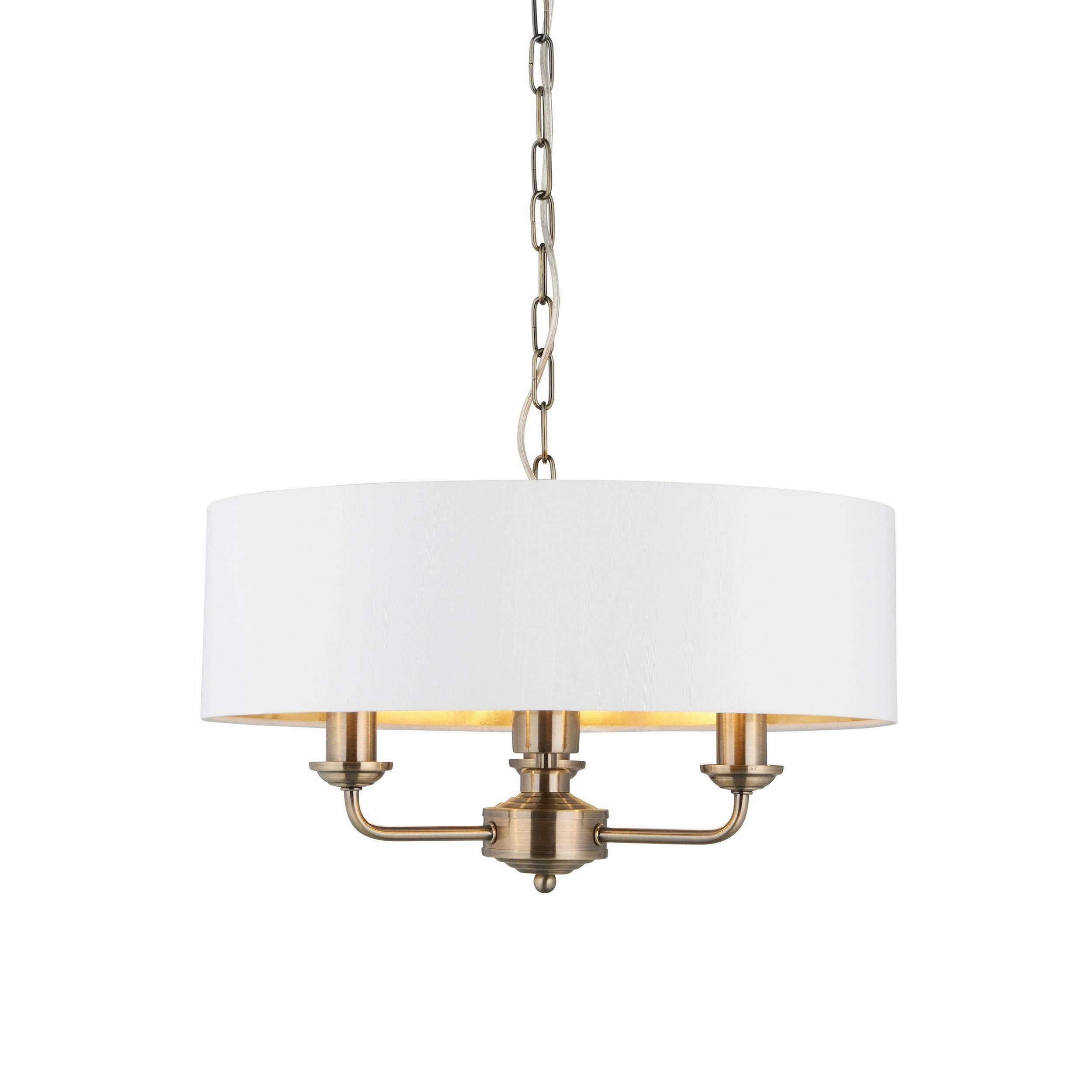 Endon Highclere Antique Brass 3 Light Pendant - White Shade