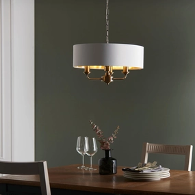 Endon Highclere Antique Brass 3 Light Pendant - White Shade modern ceiling lamp