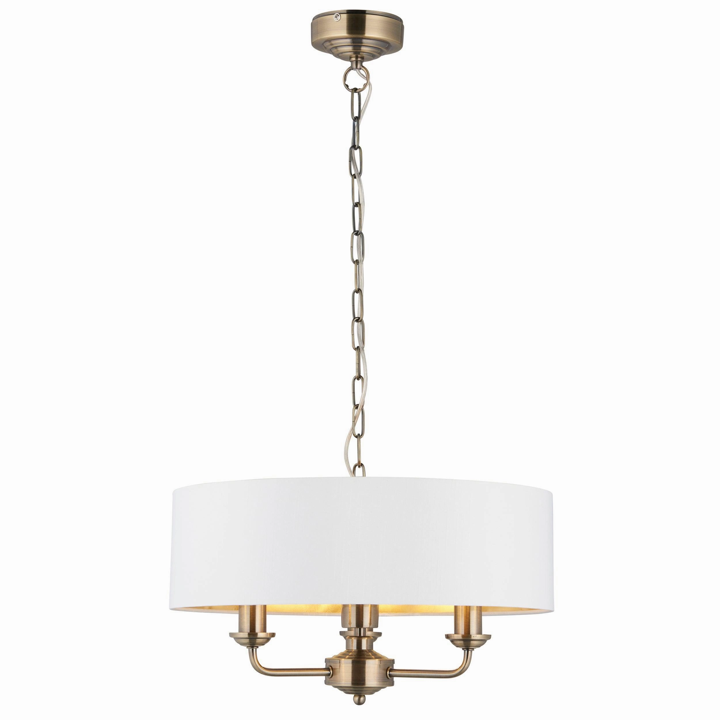 Endon Highclere Antique Brass 3 Light Pendant - White Shade