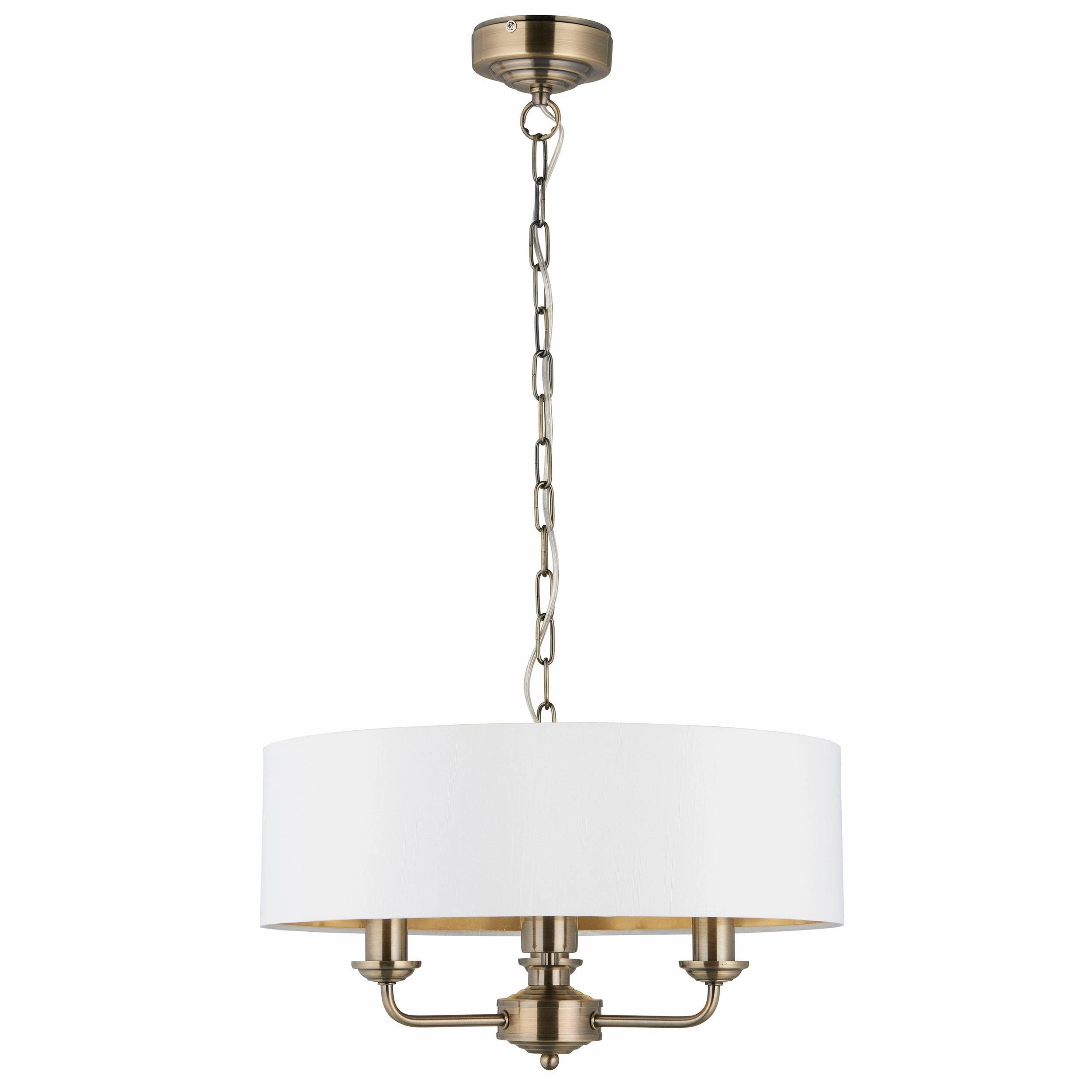 Endon Highclere Antique Brass 3 Light Pendant - White Shade