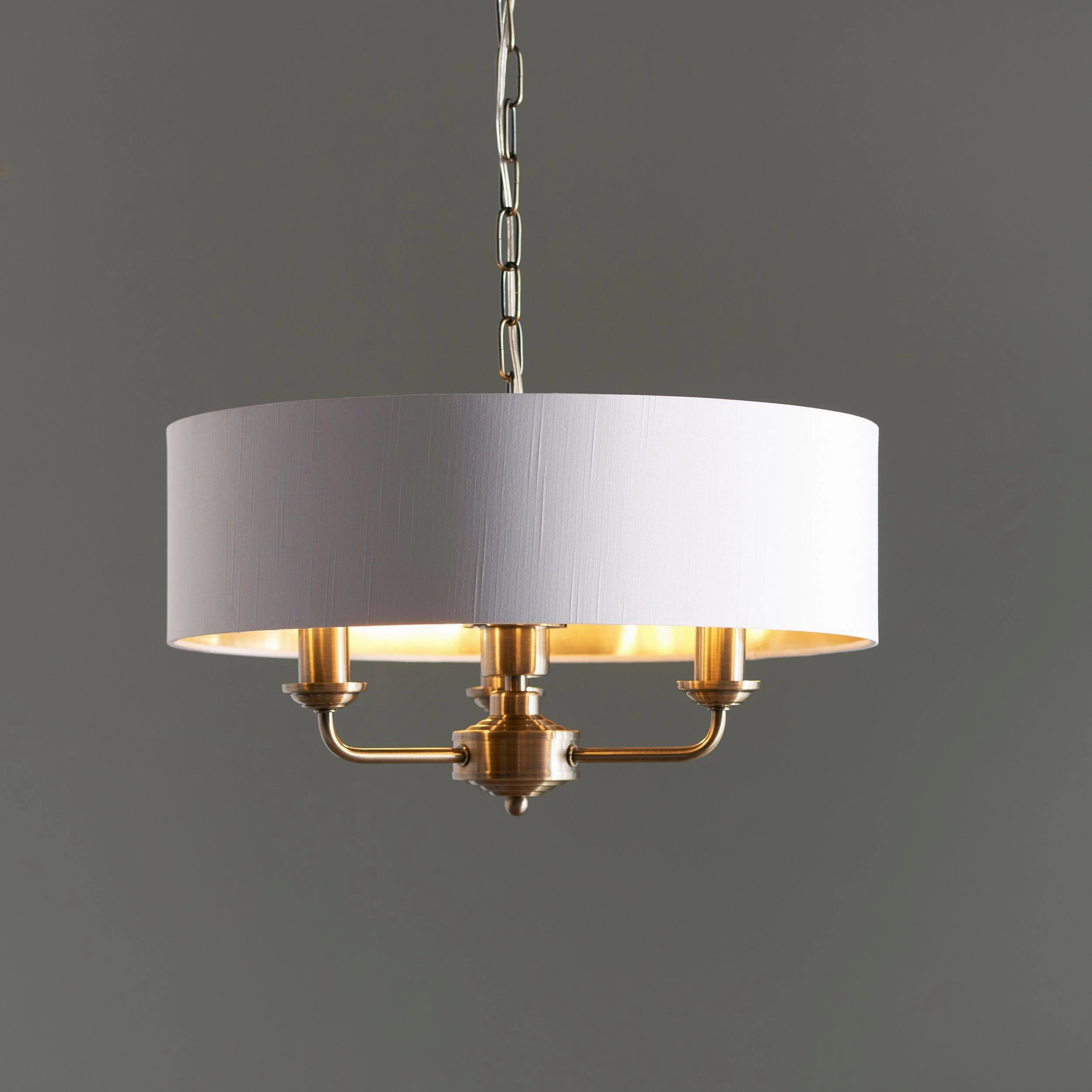 Endon Highclere Antique Brass 3 Light Pendant - White Shade