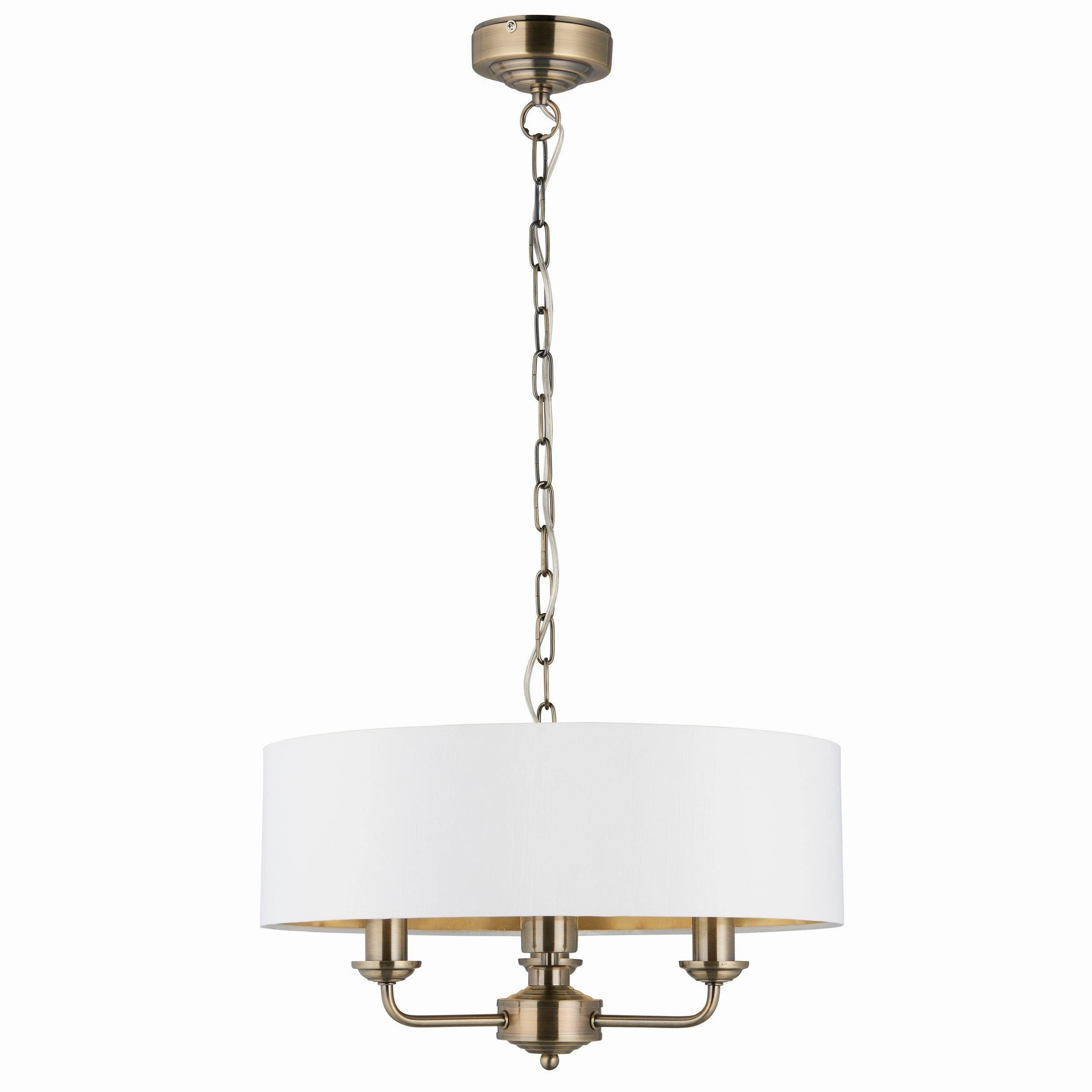 Endon Highclere Antique Brass 3 Light Pendant - White Shade