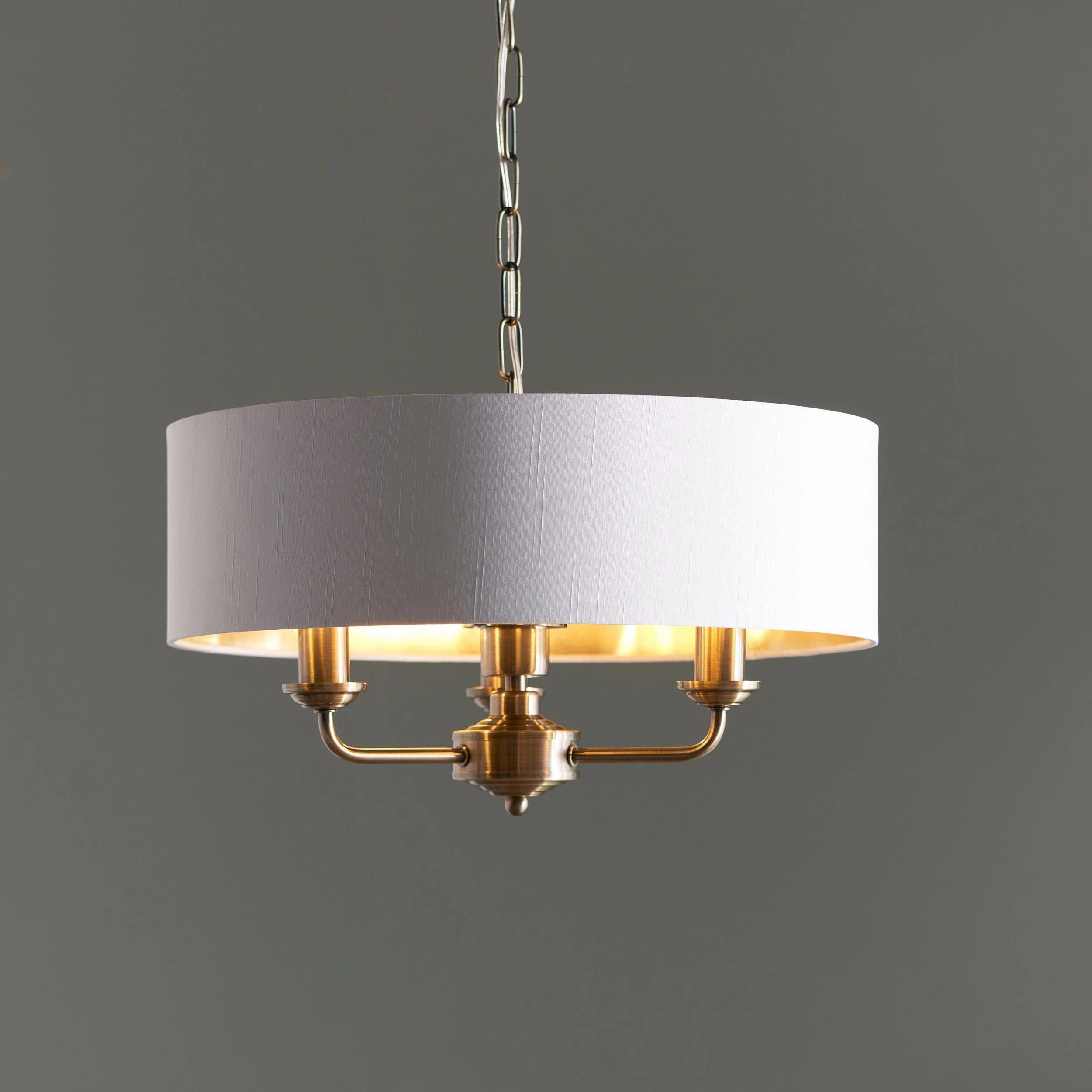 Endon Highclere Antique Brass 3 Light Pendant - White Shade