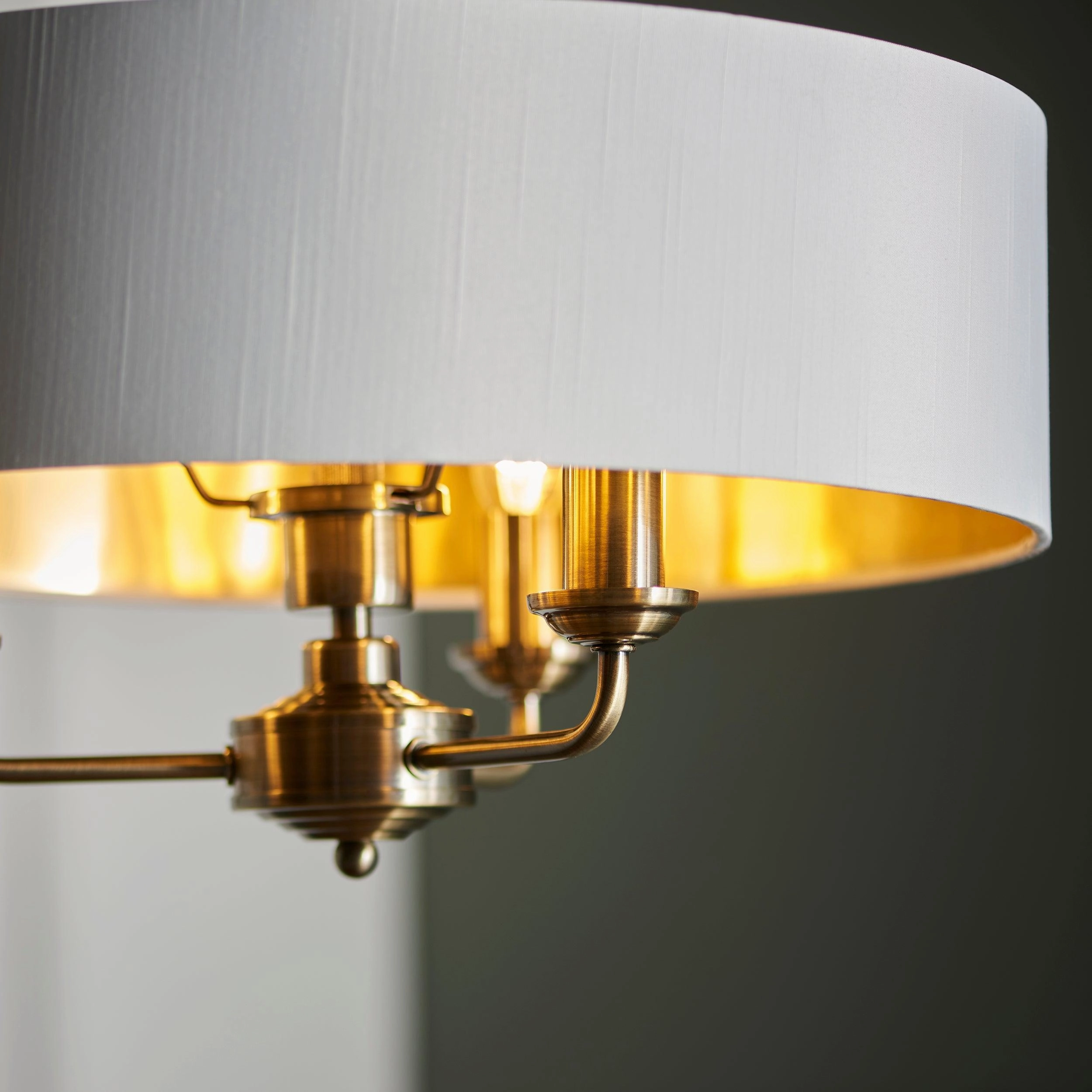 Endon Highclere Antique Brass 3 Light Pendant - White Shade