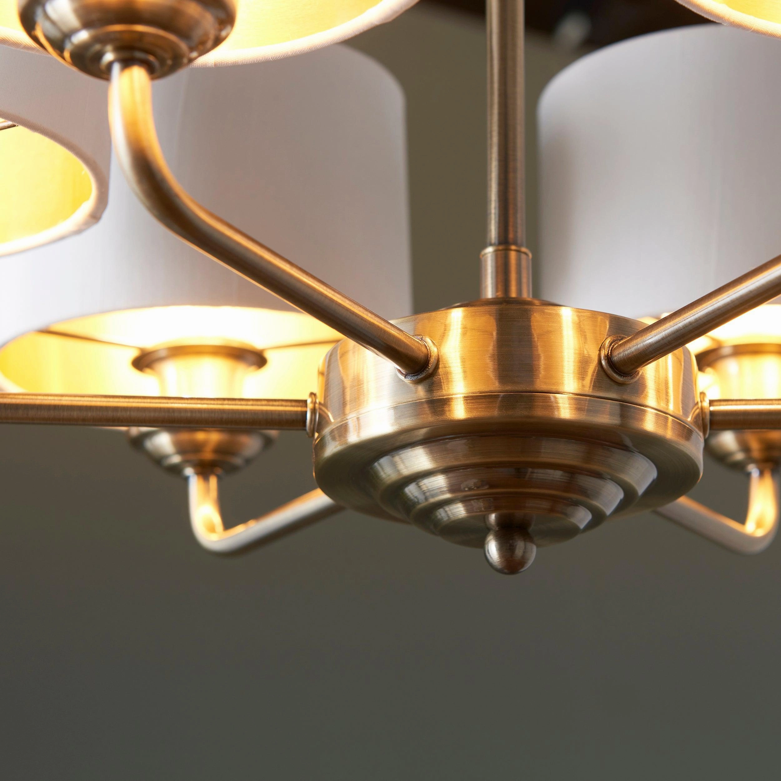 Endon Highclere Antique Brass 6 Arm Pendant - White Shades