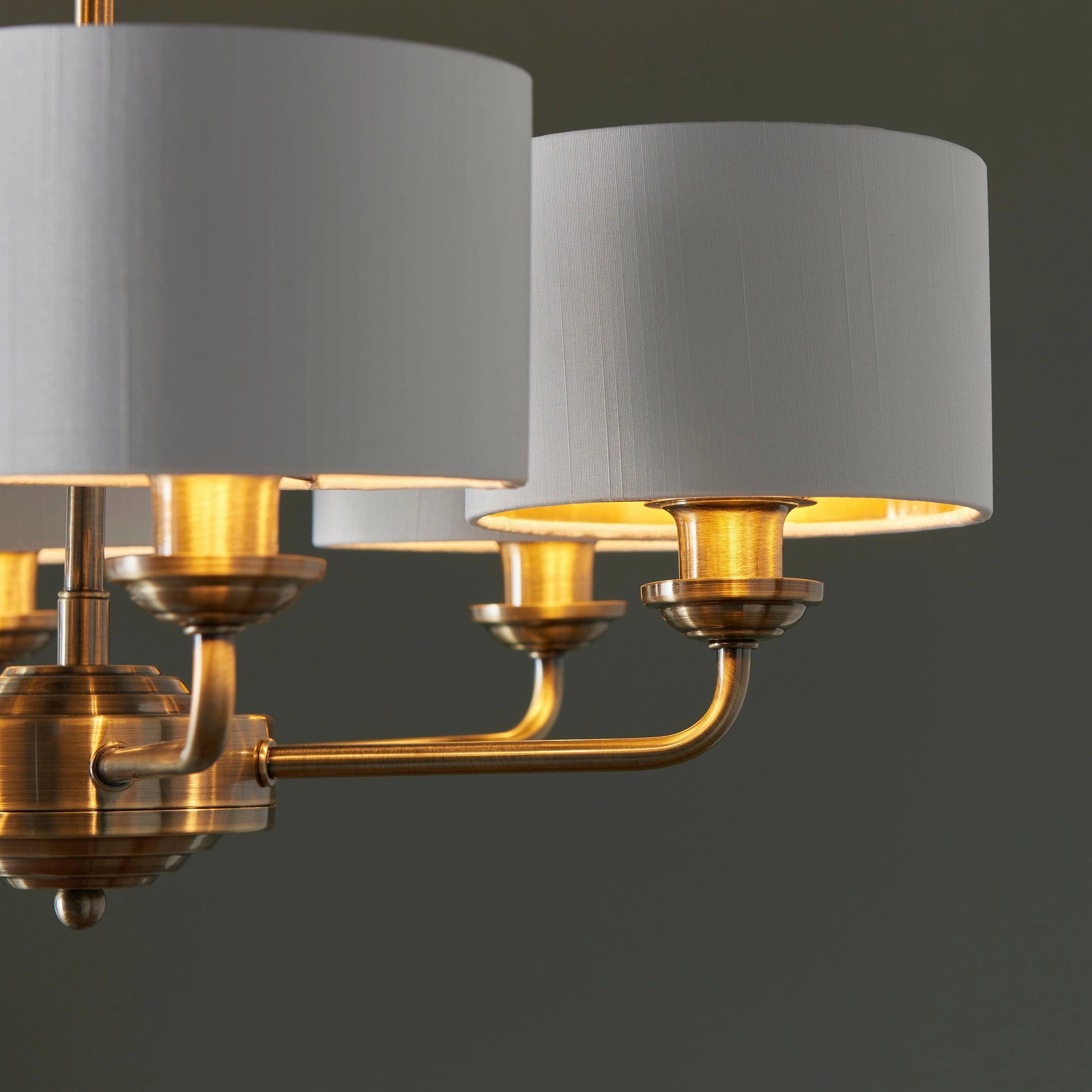 Endon Highclere Antique Brass 6 Arm Pendant - White Shades