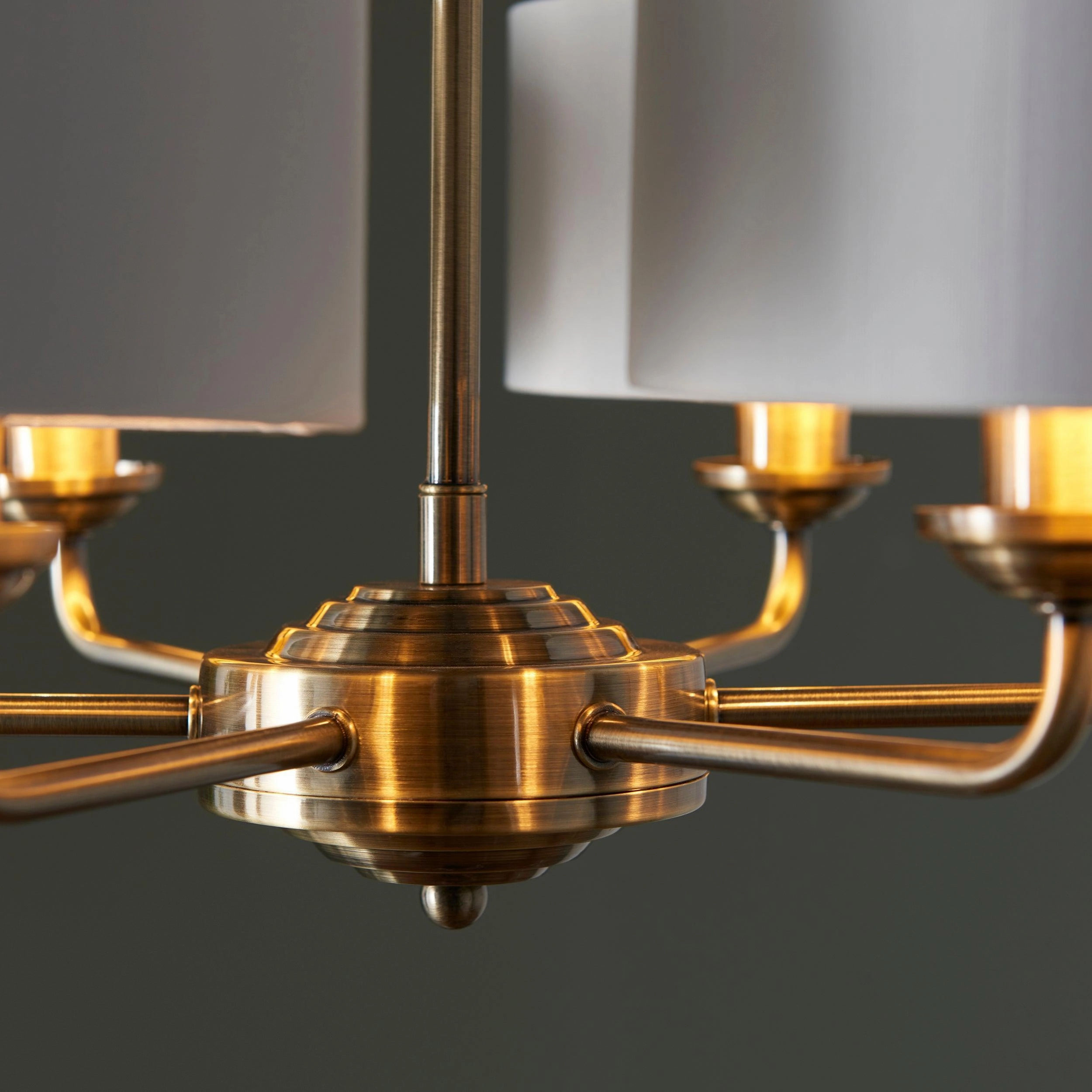 Endon Highclere Antique Brass 6 Arm Pendant - White Shades
