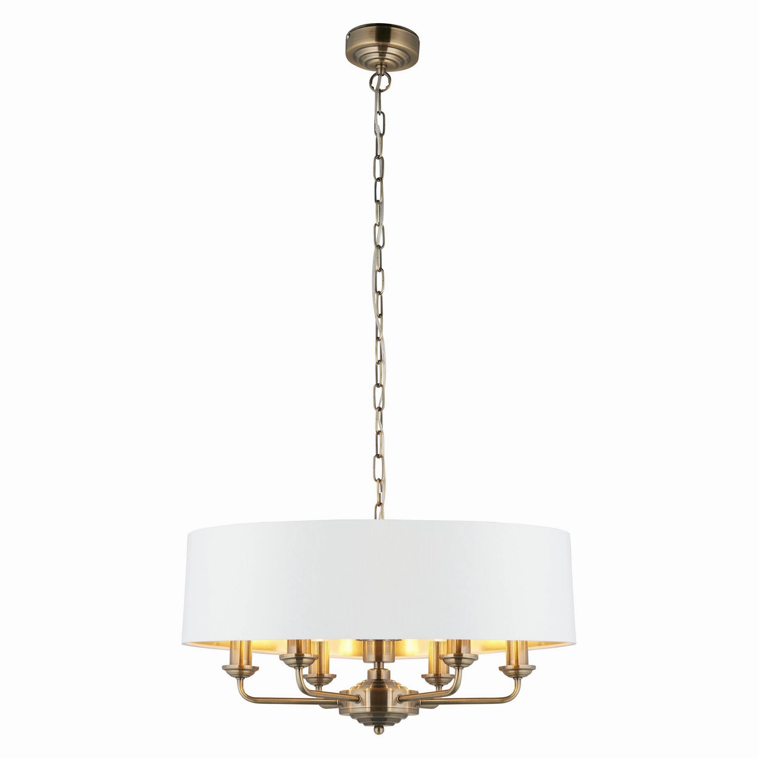 Endon Highclere Antique Brass 6 Light Pendant - White Shade