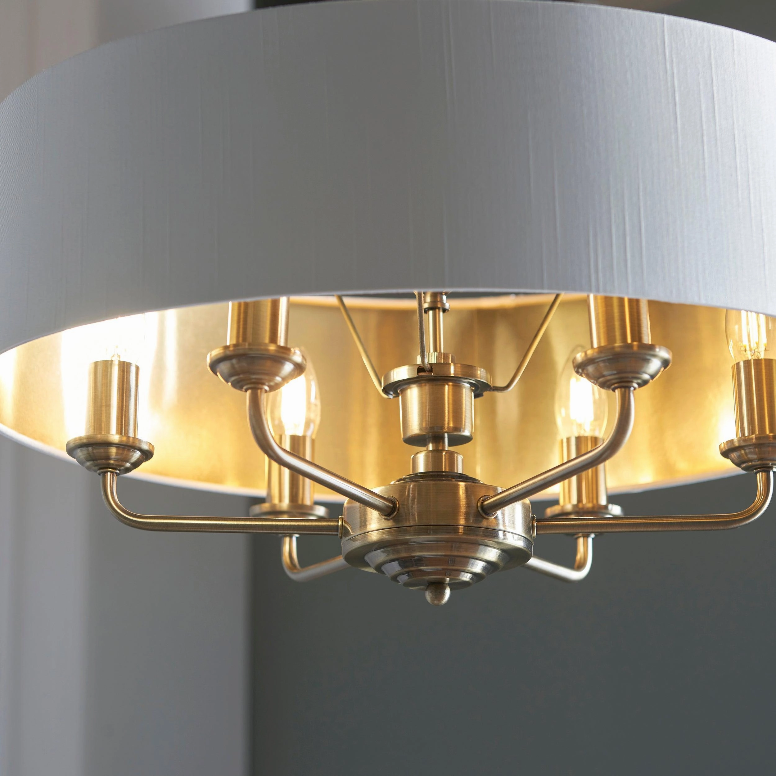 Endon Highclere Antique Brass 6 Light Pendant - White Shade