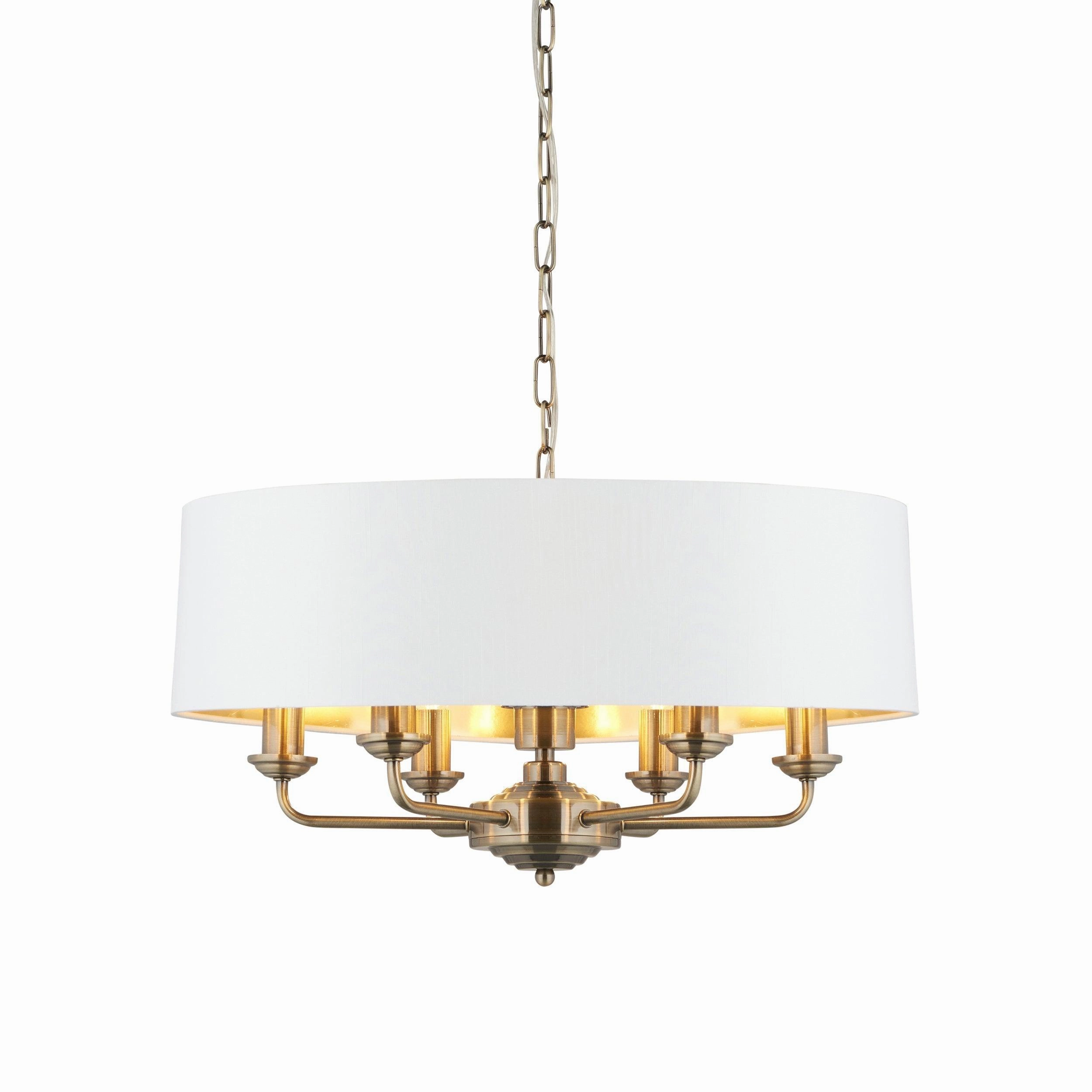 Endon Highclere Antique Brass 6 Light Pendant - White Shade