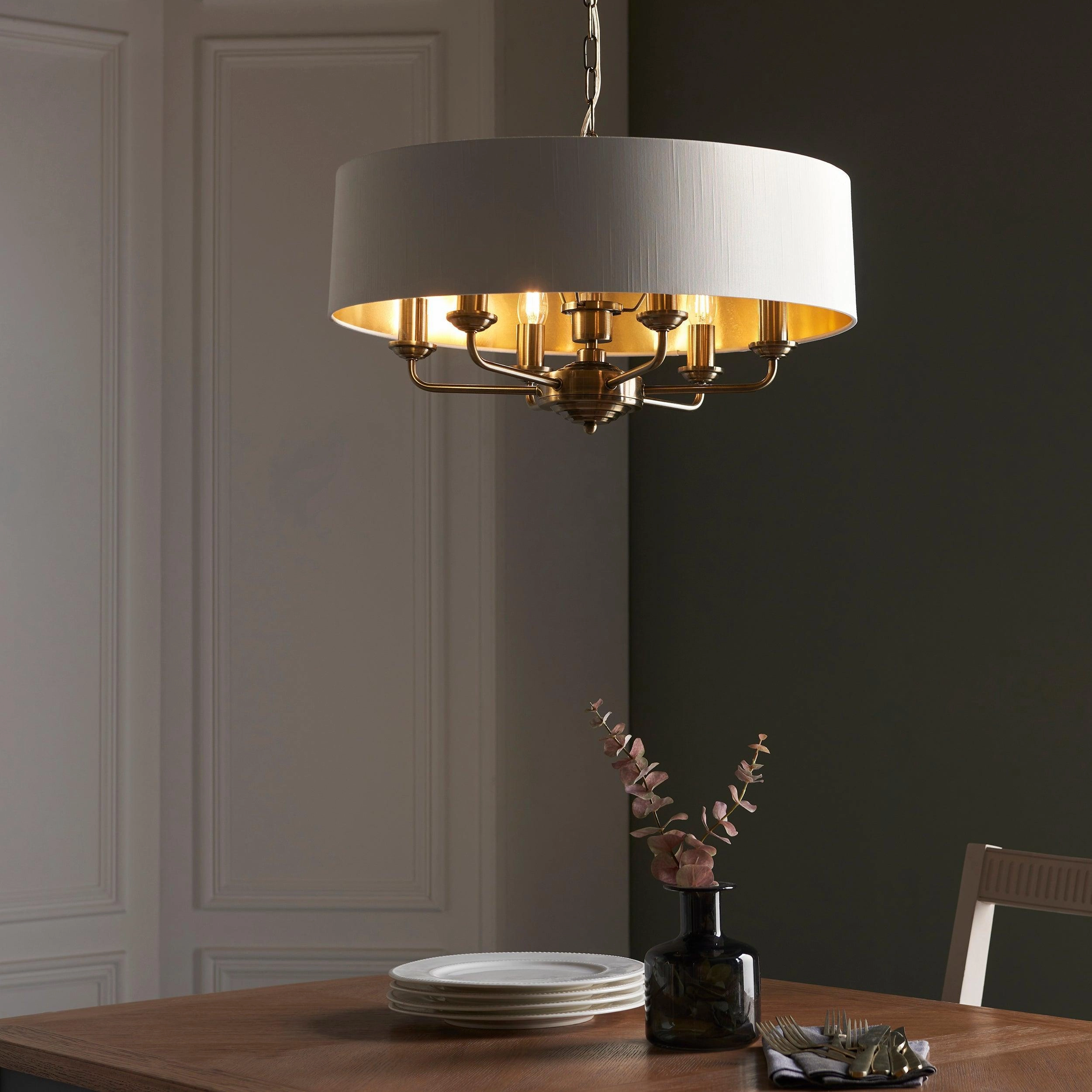 Endon Highclere Antique Brass 6 Light Pendant - White Shade