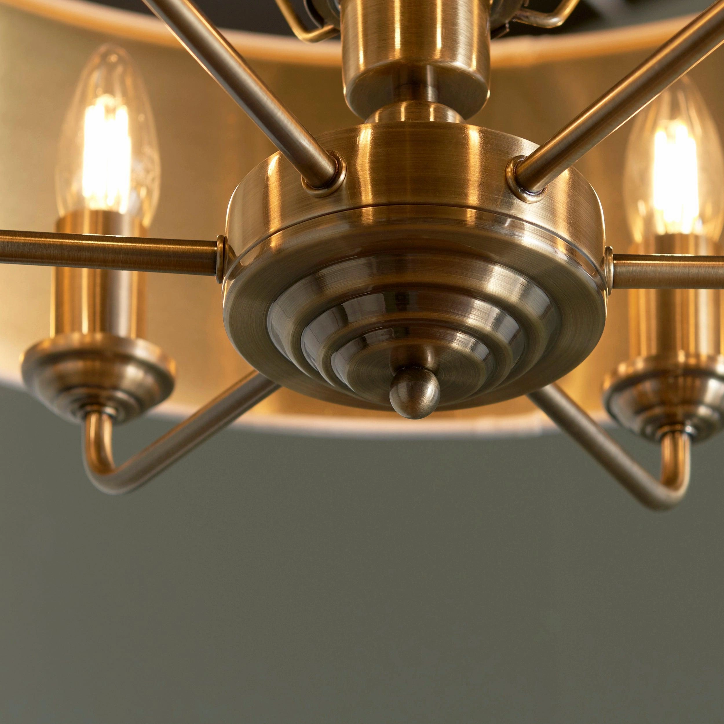 Endon Highclere Antique Brass 6 Light Pendant - White Shade
