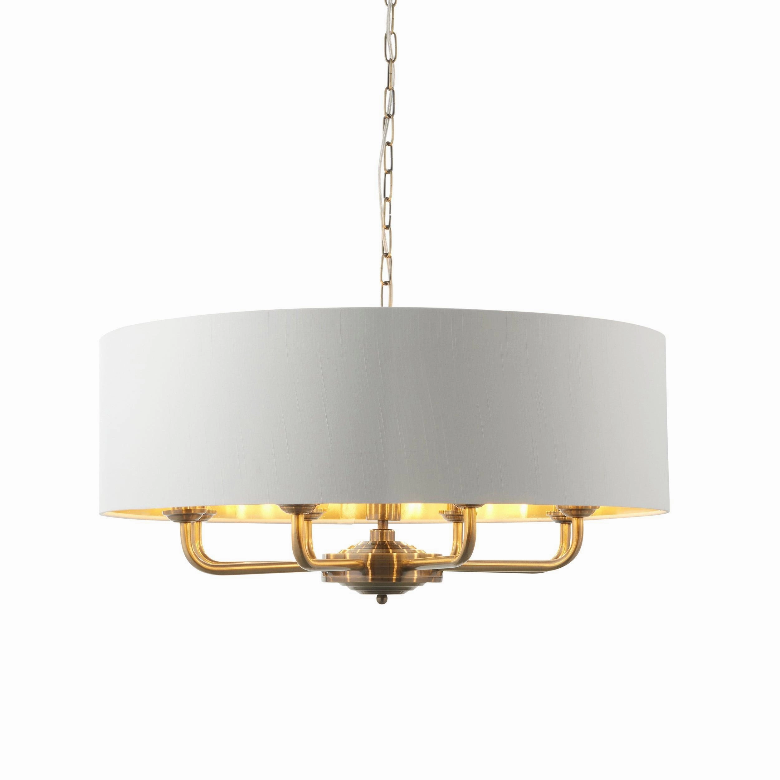 Endon Highclere Antique Brass 8 Light Pendant - White Shade minimalist ceiling light