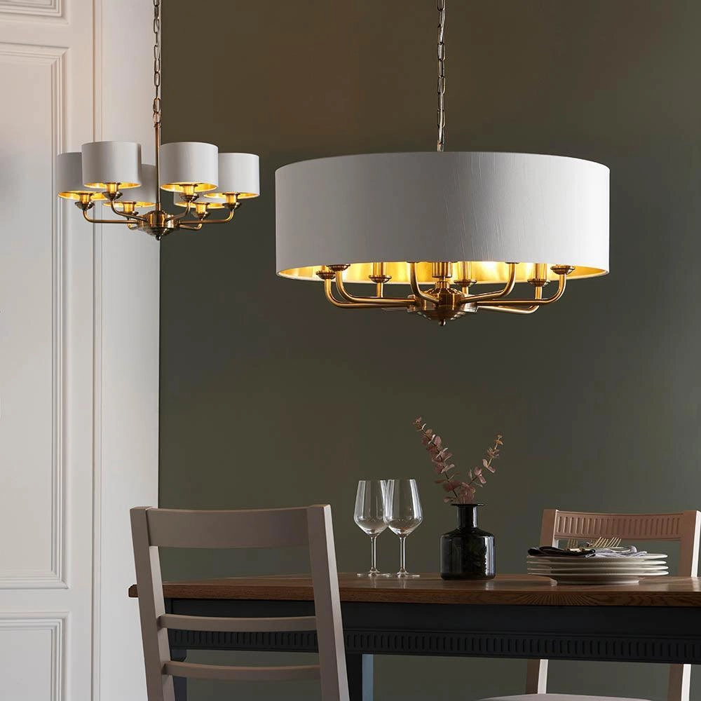 Endon Highclere Antique Brass 8 Light Pendant - White Shade