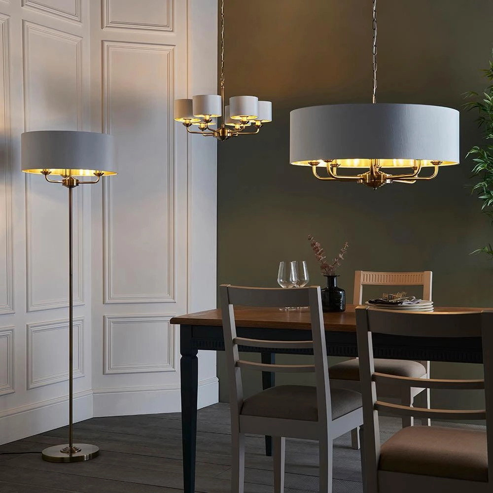 Endon Highclere Antique Brass 8 Light Pendant - White Shade