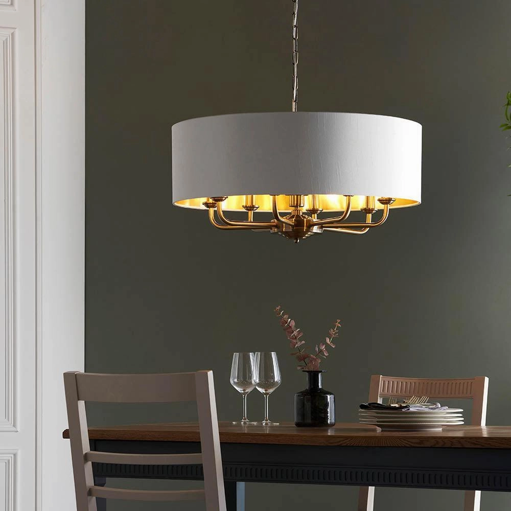 Endon Highclere Antique Brass 8 Light Pendant - White Shade