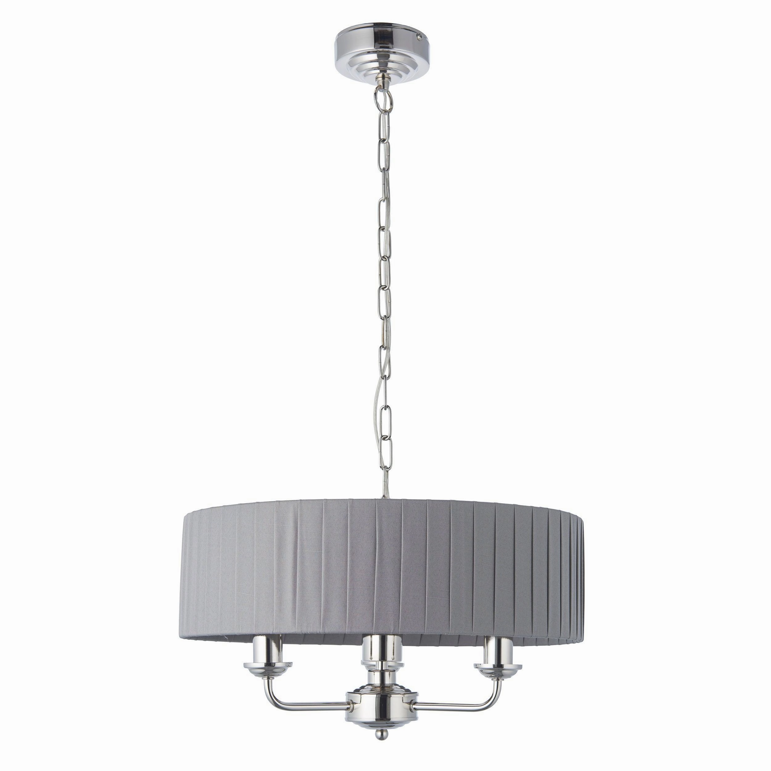 Endon Highclere Bright Nickel 3 Light Pendant - Charcoal Pleated Shade