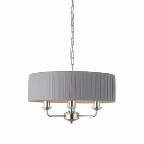 Endon Highclere Bright Nickel 3 Light Pendant - Charcoal Pleated Shade minimalist ceiling light