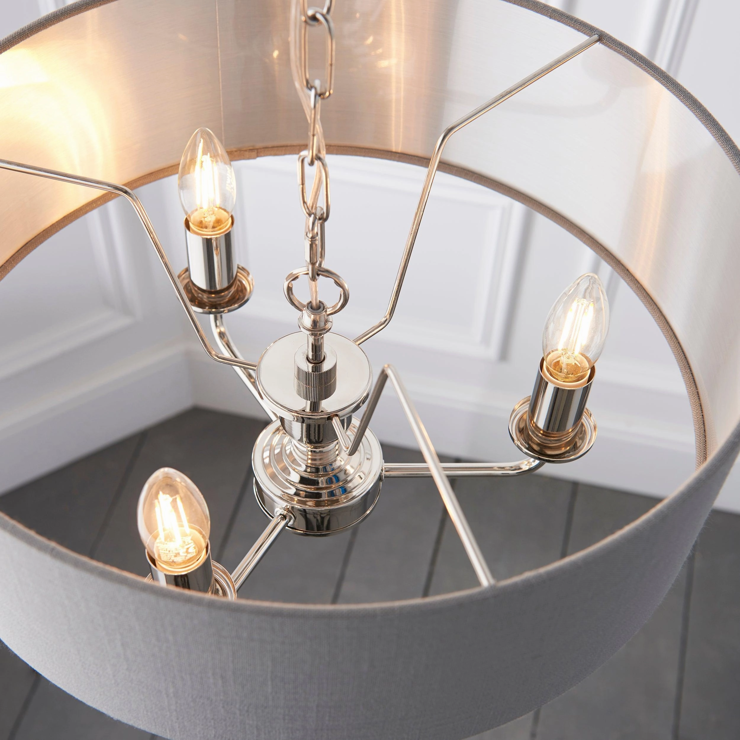 Endon Highclere Bright Nickel 3 Light Pendant - Charcoal Shade