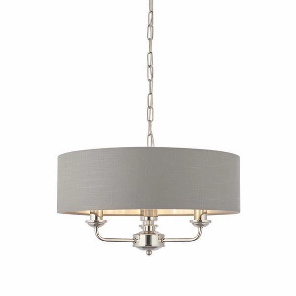 Endon Highclere Bright Nickel 3 Light Pendant - Charcoal Shade simple ceiling design light