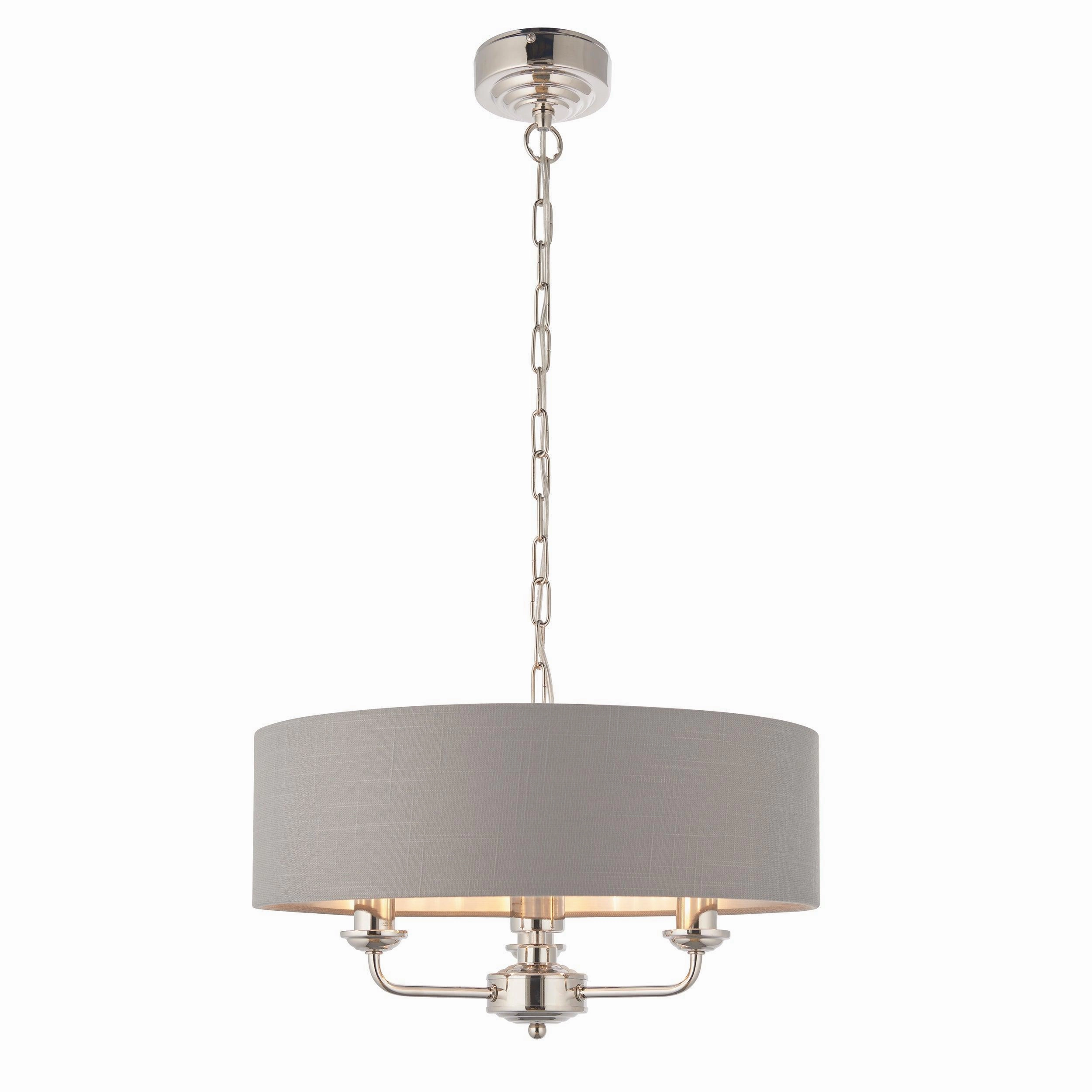 Endon Highclere Bright Nickel 3 Light Pendant - Charcoal Shade