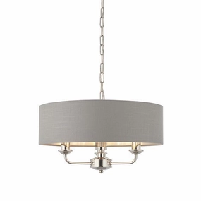 Endon Highclere Bright Nickel 3 Light Pendant - Charcoal Shade modern ceiling lamp