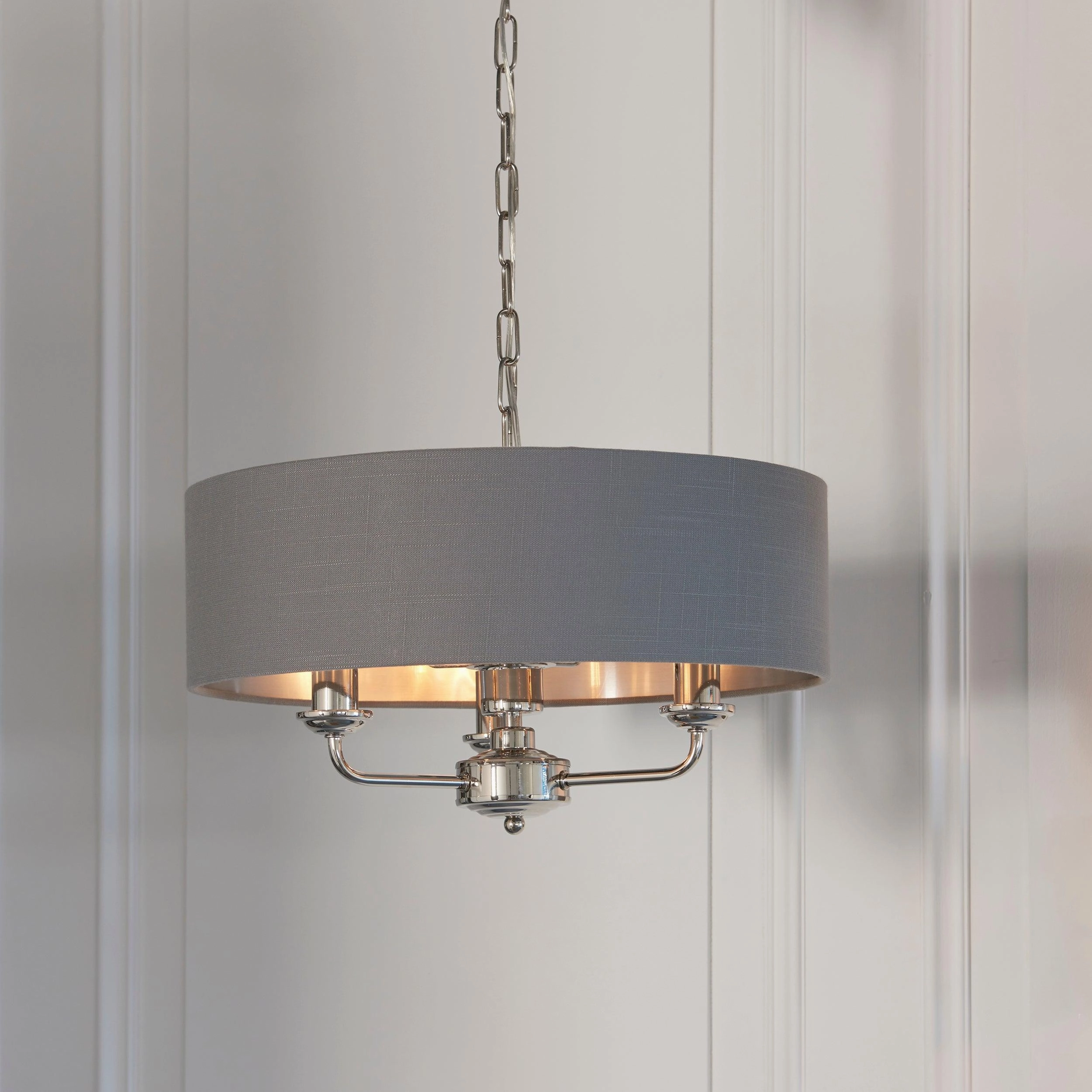 Endon Highclere Bright Nickel 3 Light Pendant - Charcoal Shade