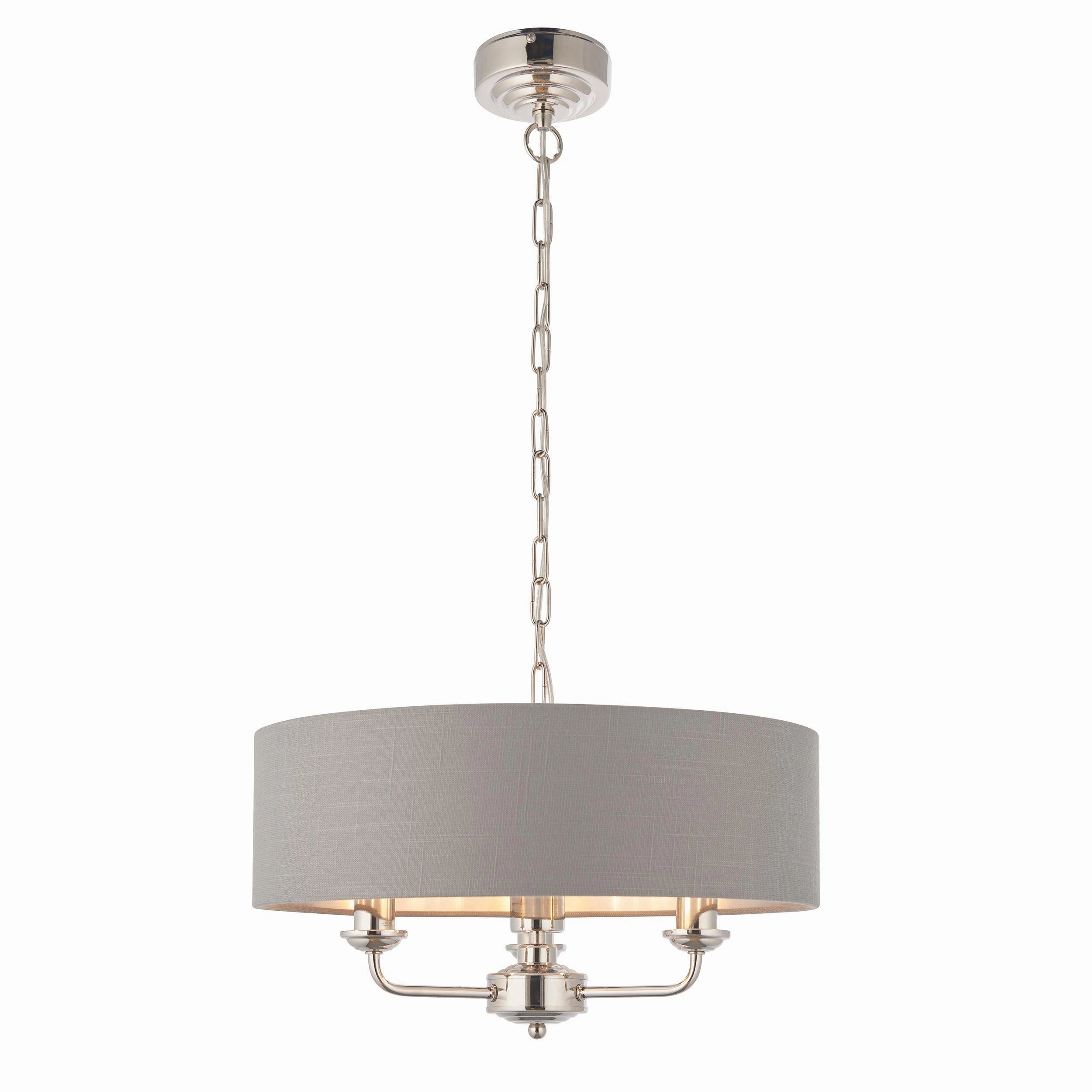 Endon Highclere Bright Nickel 3 Light Pendant - Charcoal Shade
