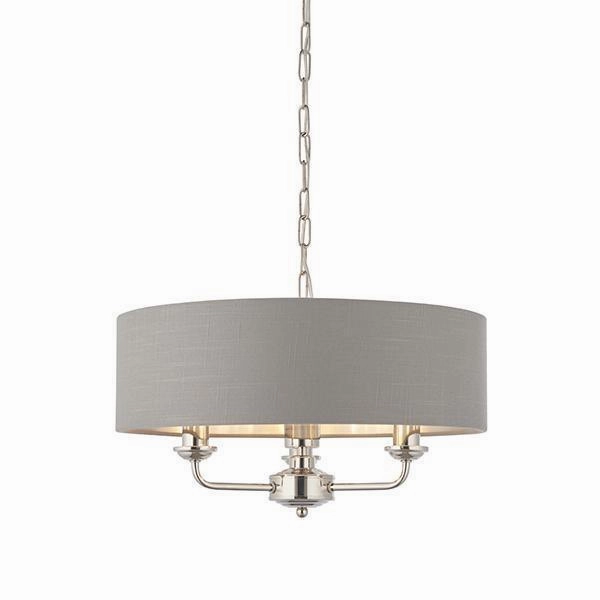 Endon Highclere Bright Nickel 3 Light Pendant - Charcoal Shade modern ceiling lamp