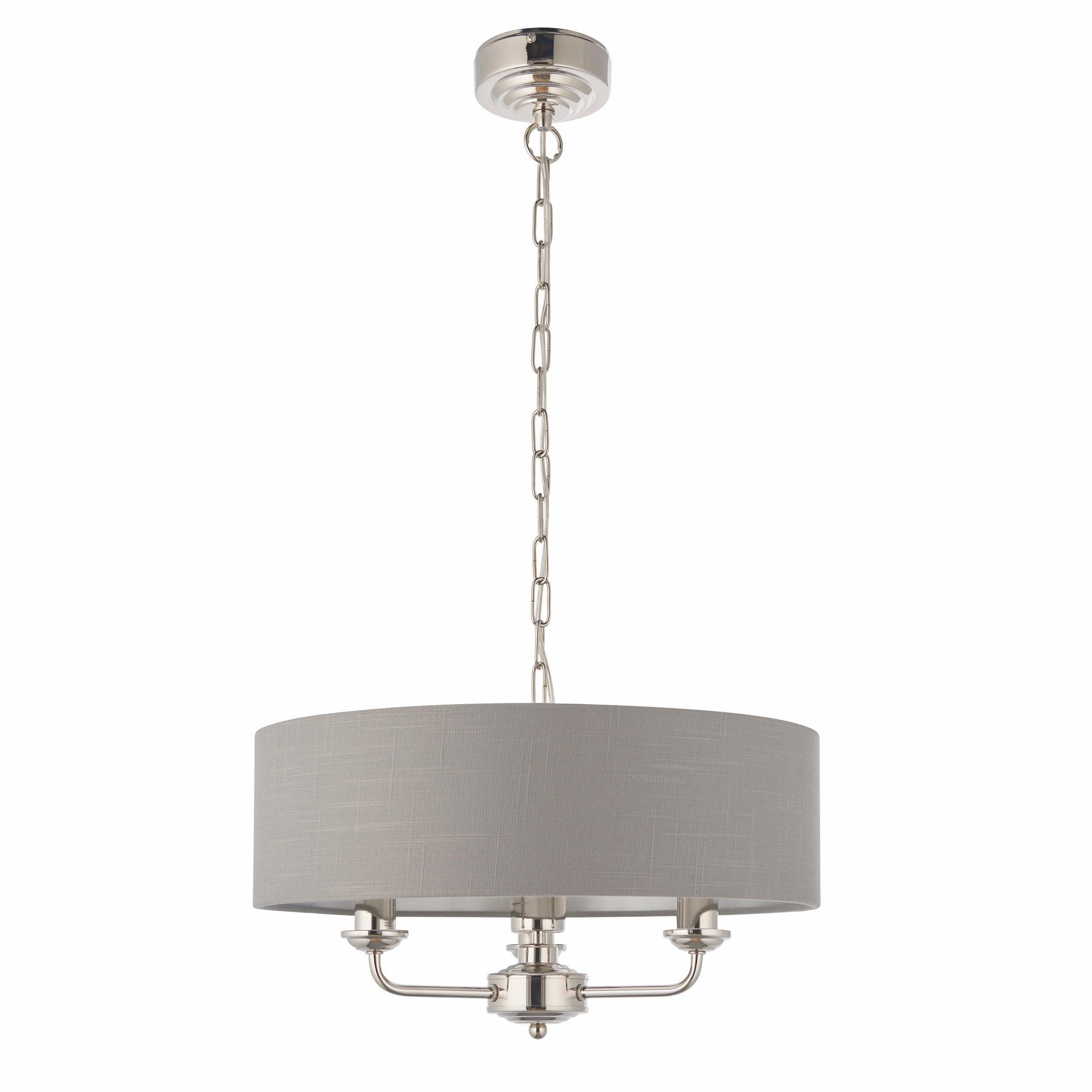 Endon Highclere Bright Nickel 3 Light Pendant - Charcoal Shade