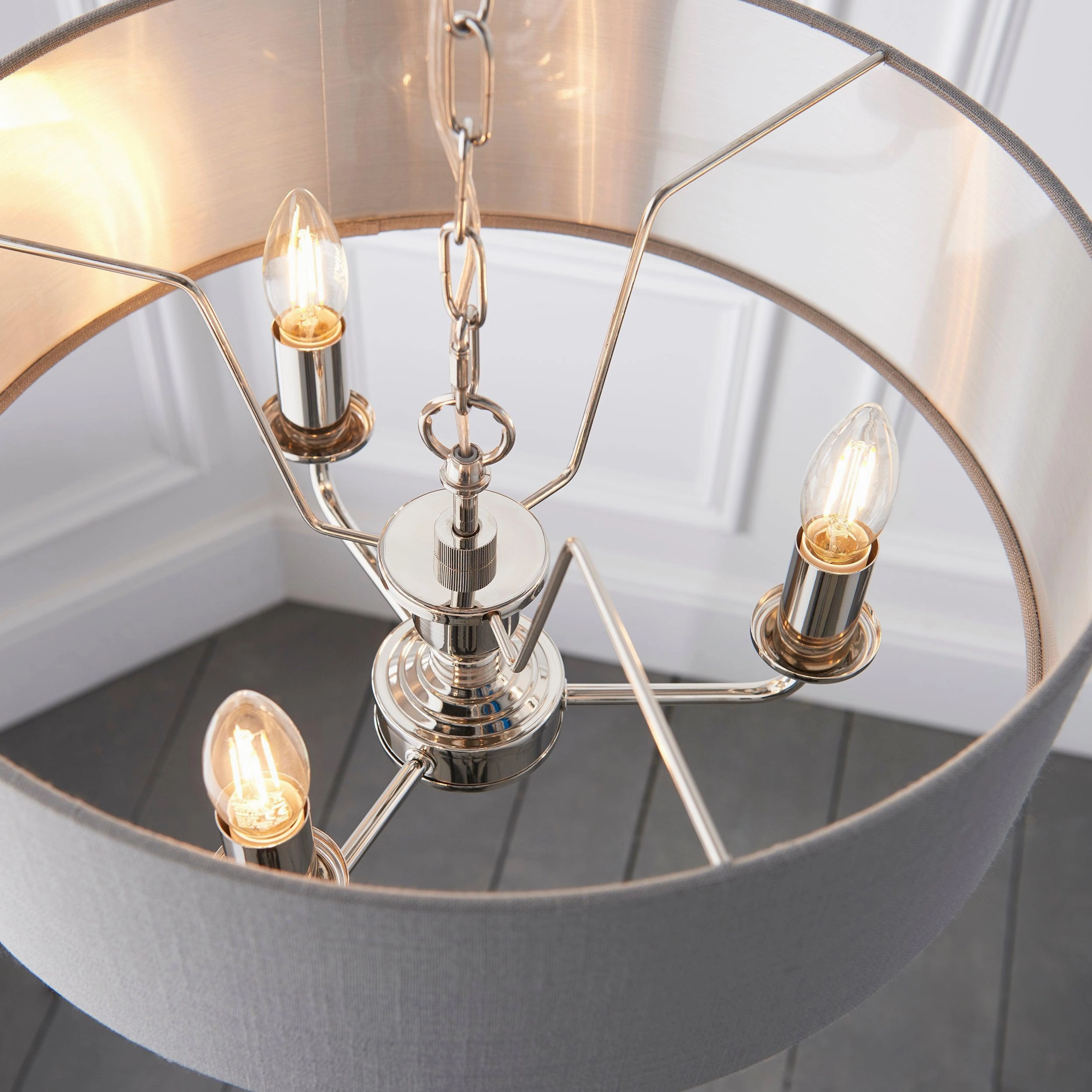 Endon Highclere Bright Nickel 3 Light Pendant - Charcoal Shade